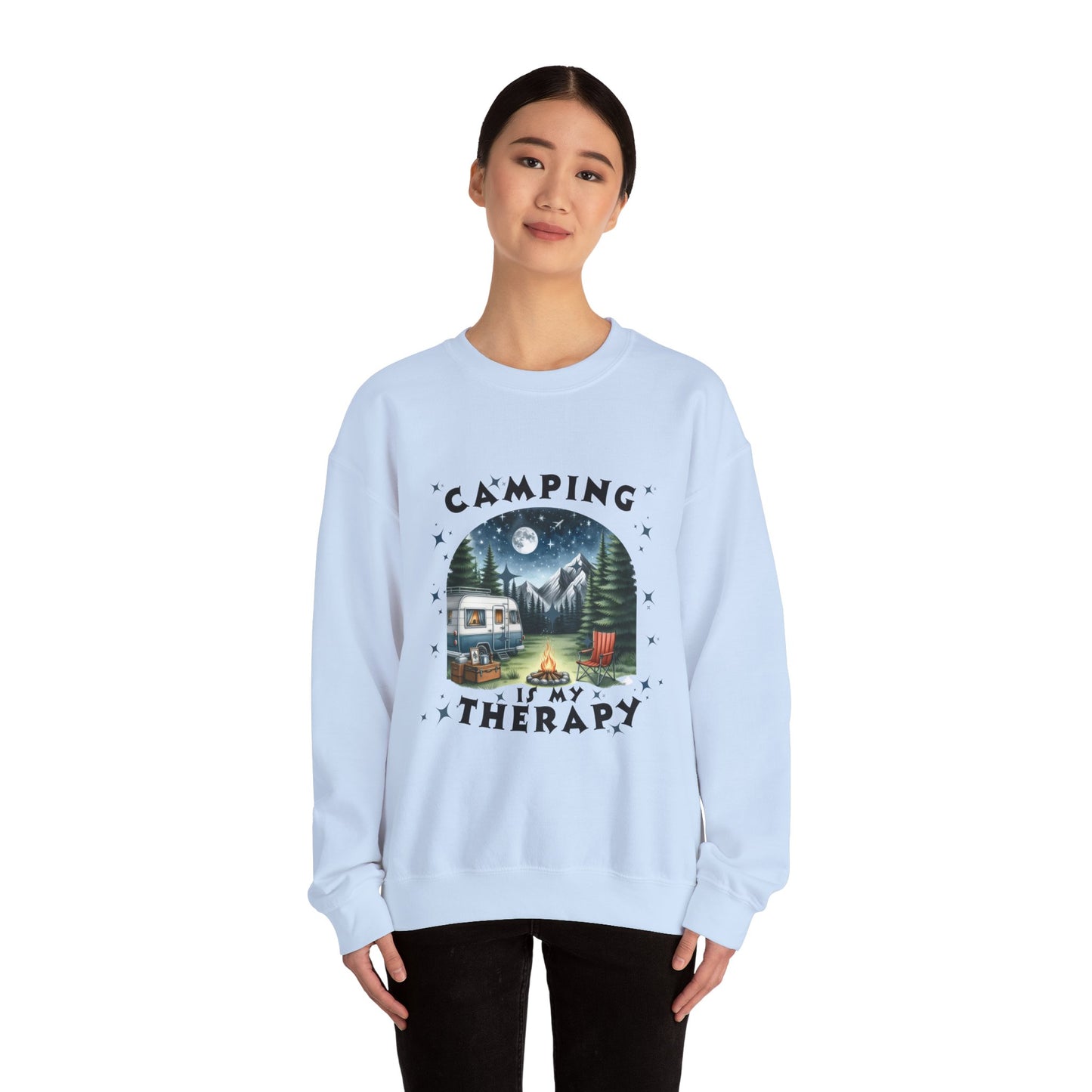 Camping Is My Therapy Sweatshirt - Unisex Heavy Blend™ Crewneck for Outdoor Lovers