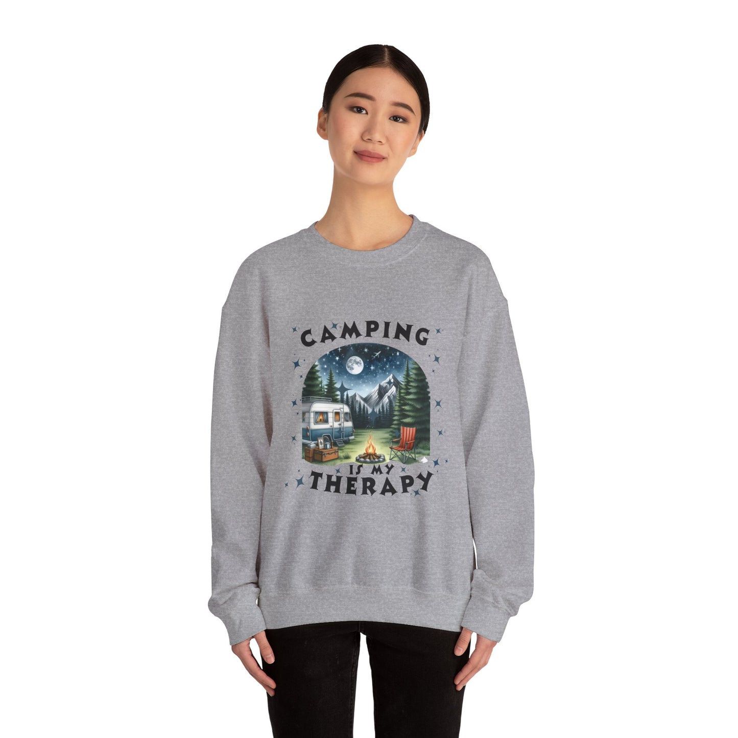 Camping Is My Therapy Sweatshirt - Unisex Heavy Blend™ Crewneck for Outdoor Lovers
