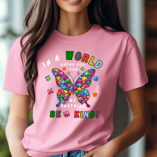 Autism Be Kind Butterfly T-Shirt - Colorful Support for Autism Awareness